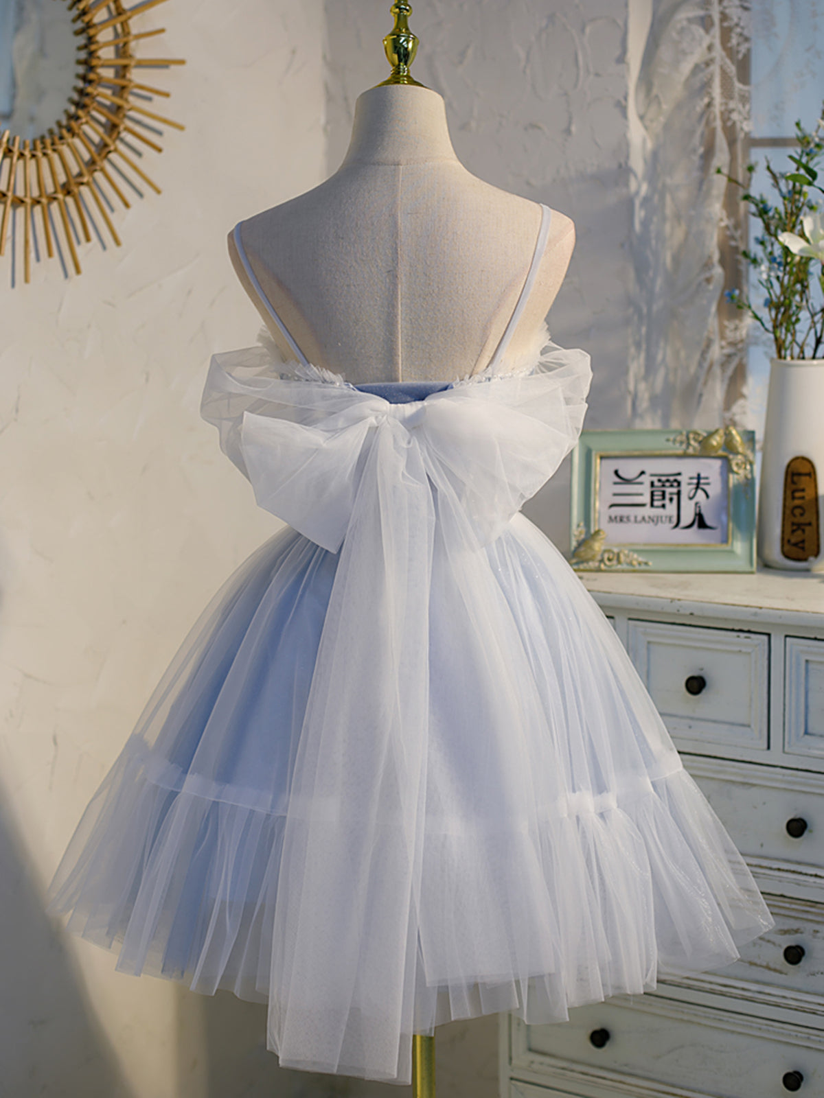 Short Off the Shoulder Light Blue Prom Dresses, Light Blue Formal Home - shegown Short Off the Shoulder Light Blue Prom Dresses, Light Blue Formal Home - shegown
