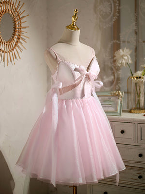 Short Pink Beaded Prom Dresses, Short Pink Beaded Formal Homecoming Dresses
