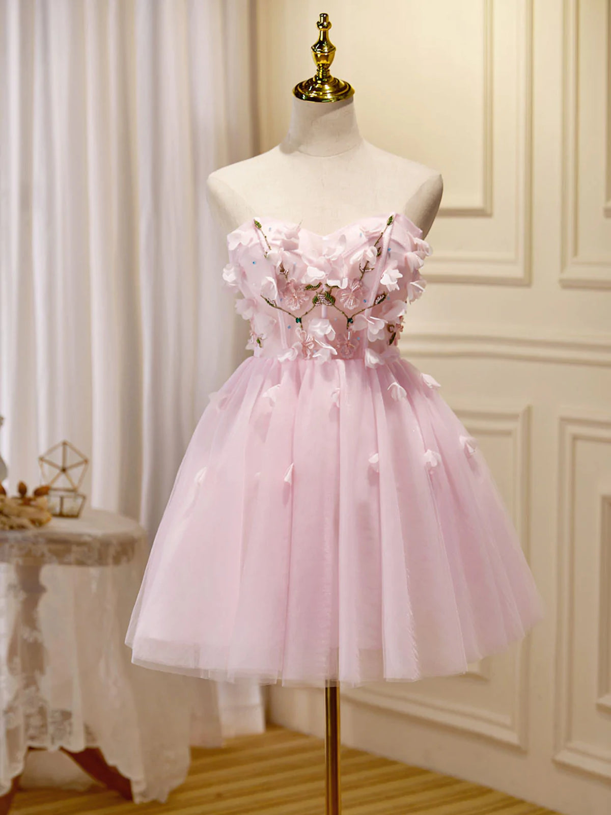Short Pink Floral Prom Dresses, Short Pink Floral Formal Homecoming Dr - shegown Short Pink Floral Prom Dresses, Short Pink Floral Formal Homecoming Dr - shegown
