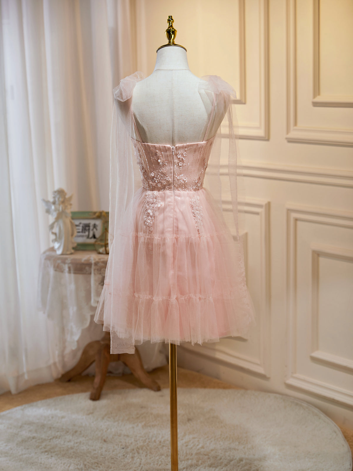 Short Pink Floral Prom Dresses, Short Pink Tulle Floral Formal Homecom - shegown Short Pink Floral Prom Dresses, Short Pink Tulle Floral Formal Homecom - shegown