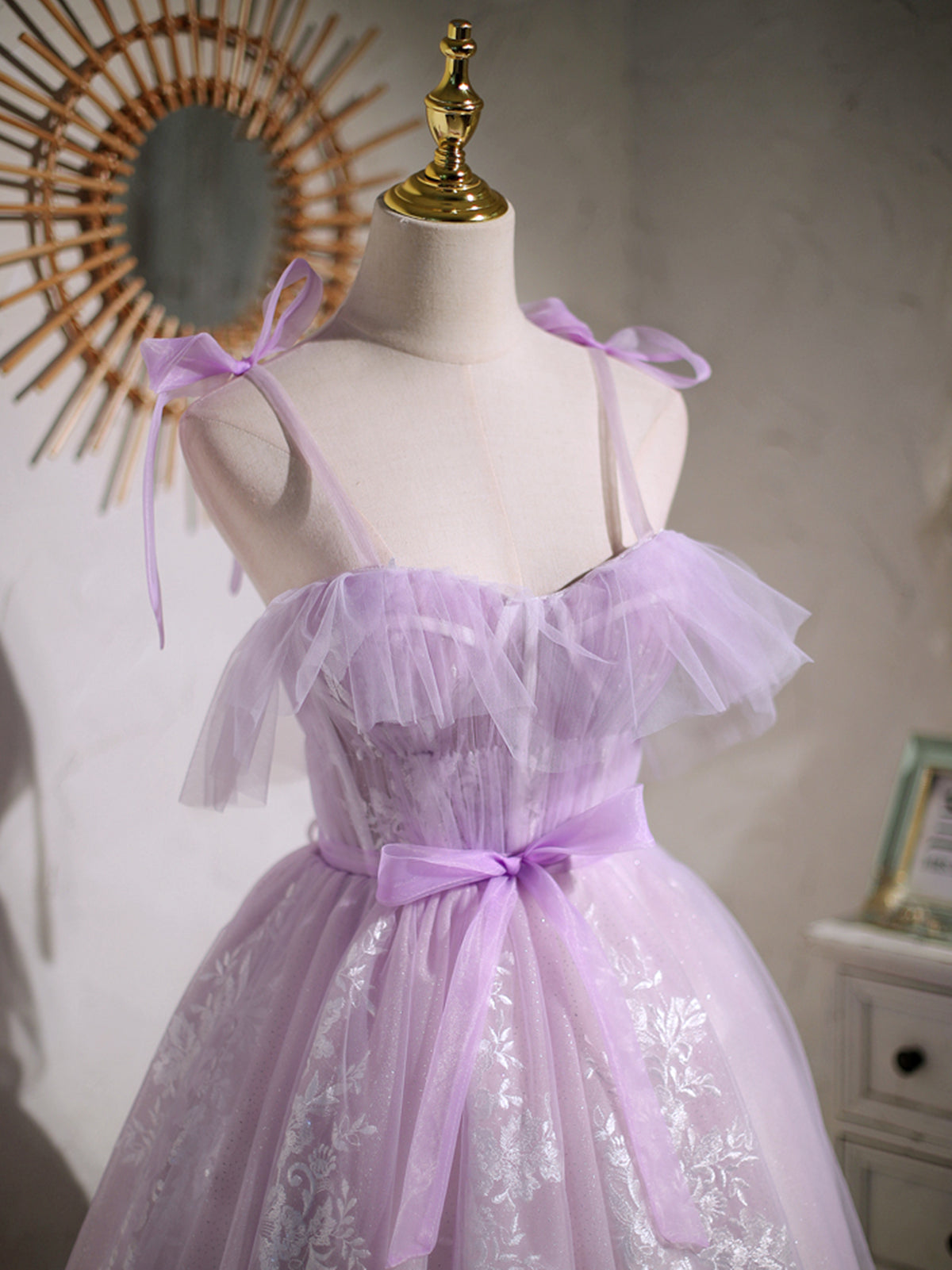 short purple lace bridesmaid dresses Short Lavender Lace and Tulle Illusion Bridesmaid Dress