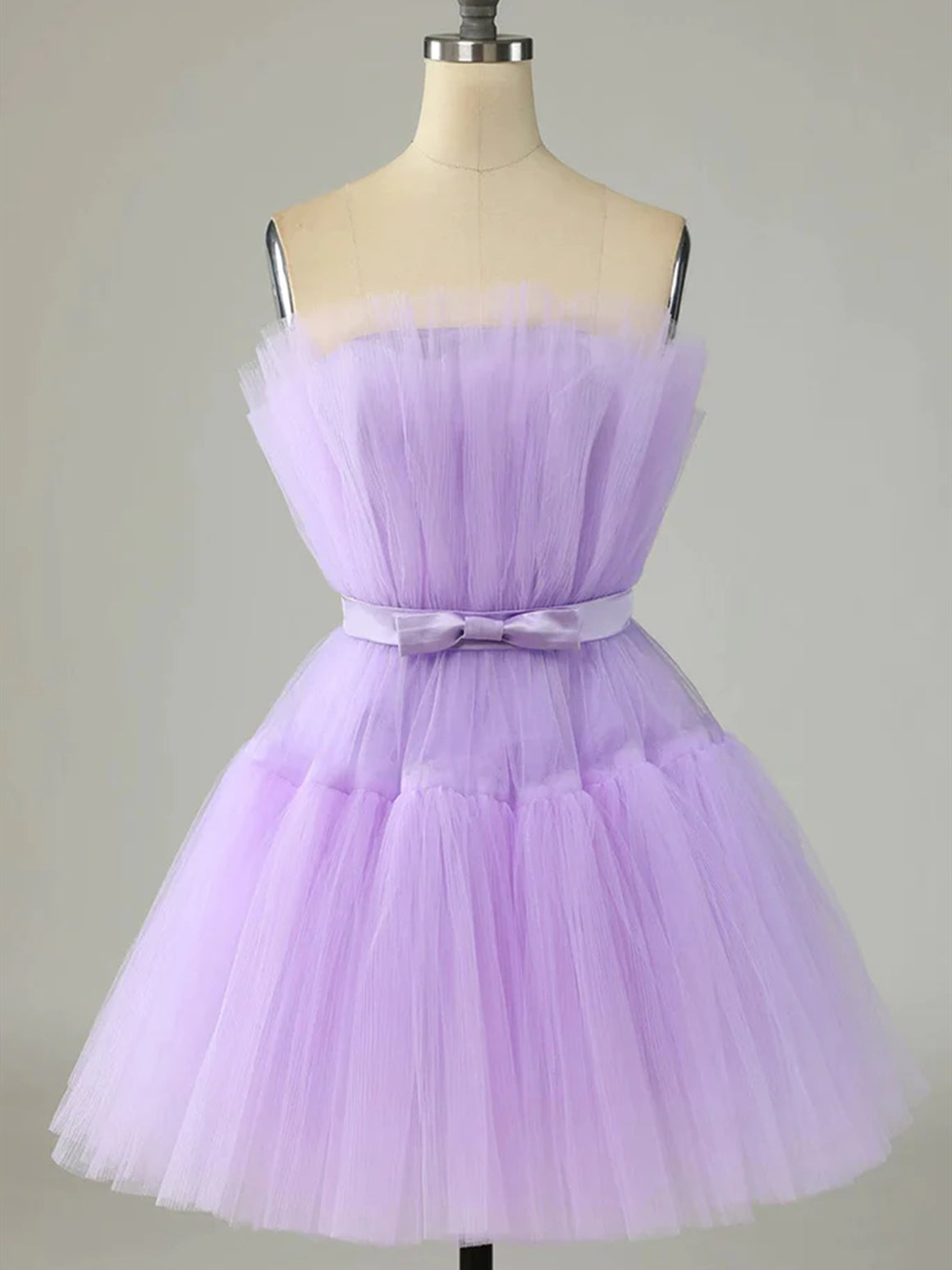 Short Purple Strapless Tulle Prom Dresses, Short Lavender Tulle Graduation Homecoming Dresses