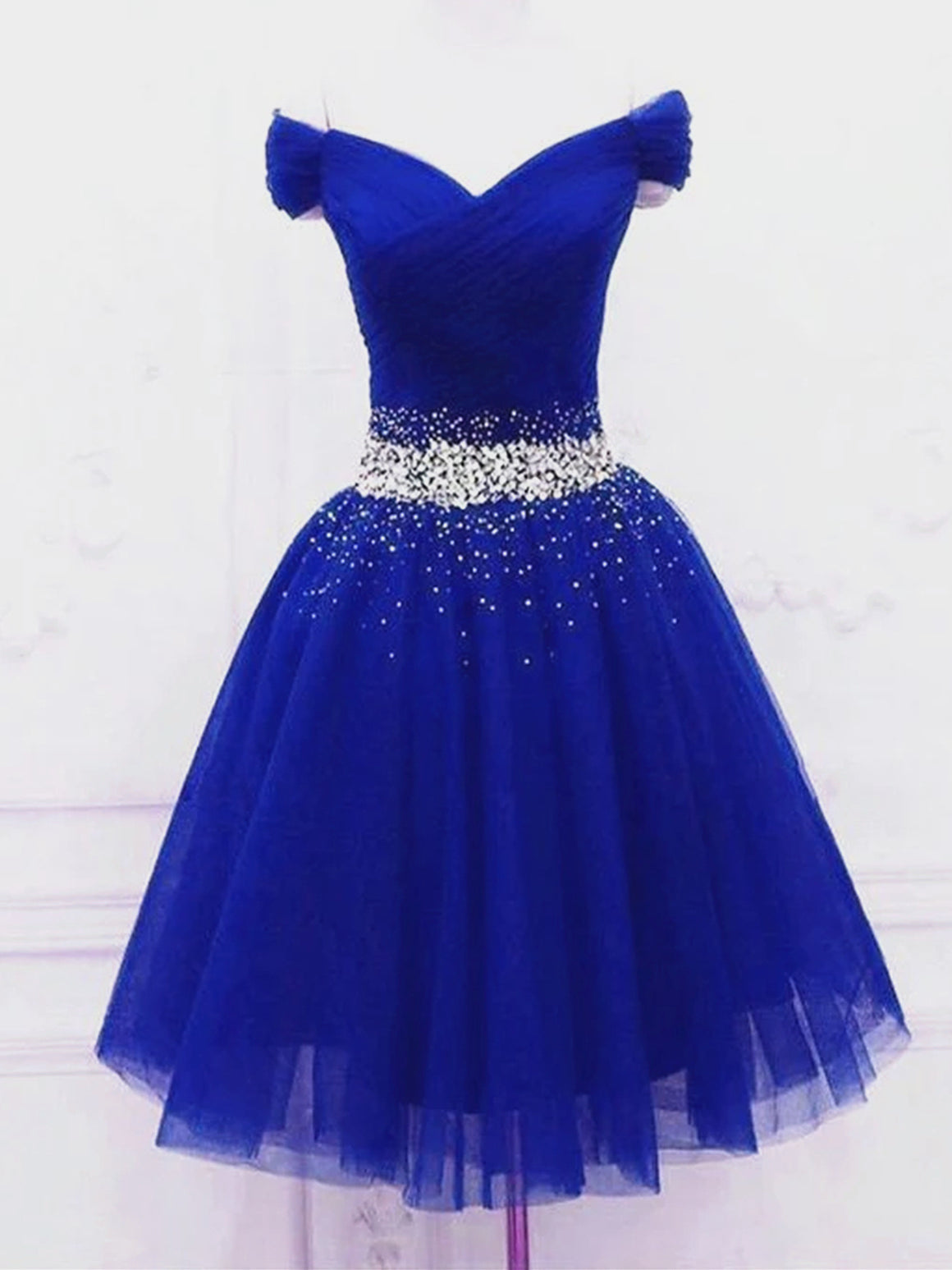 Short Royal Blue Beaded Prom Dresses, Short Royal Blue Beaded Formal Homecoming Dresses