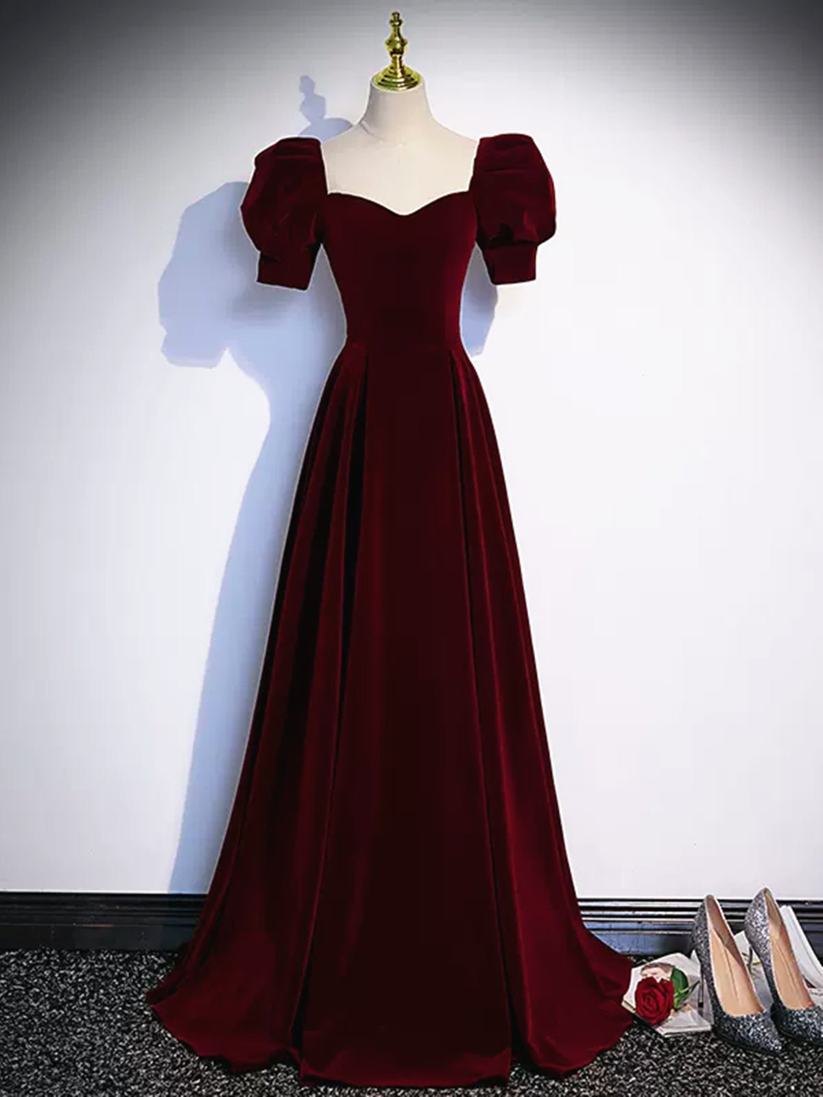 Short Sleeves Burgundy Long Prom Dresses, Wine Red Long Formal Evening Dresses Short Sleeves Burgundy Long Prom Dresses, Wine Red Long Formal Evening Dresses