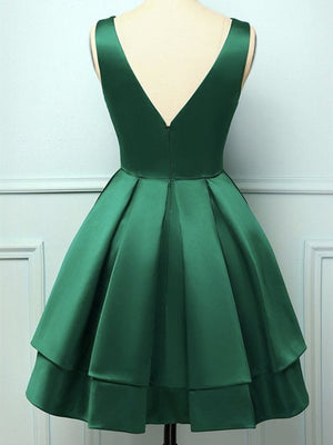 Short V Neck Dark Green Prom Dresses, Short V Neck Dark Green Formal Homecoming Dresses