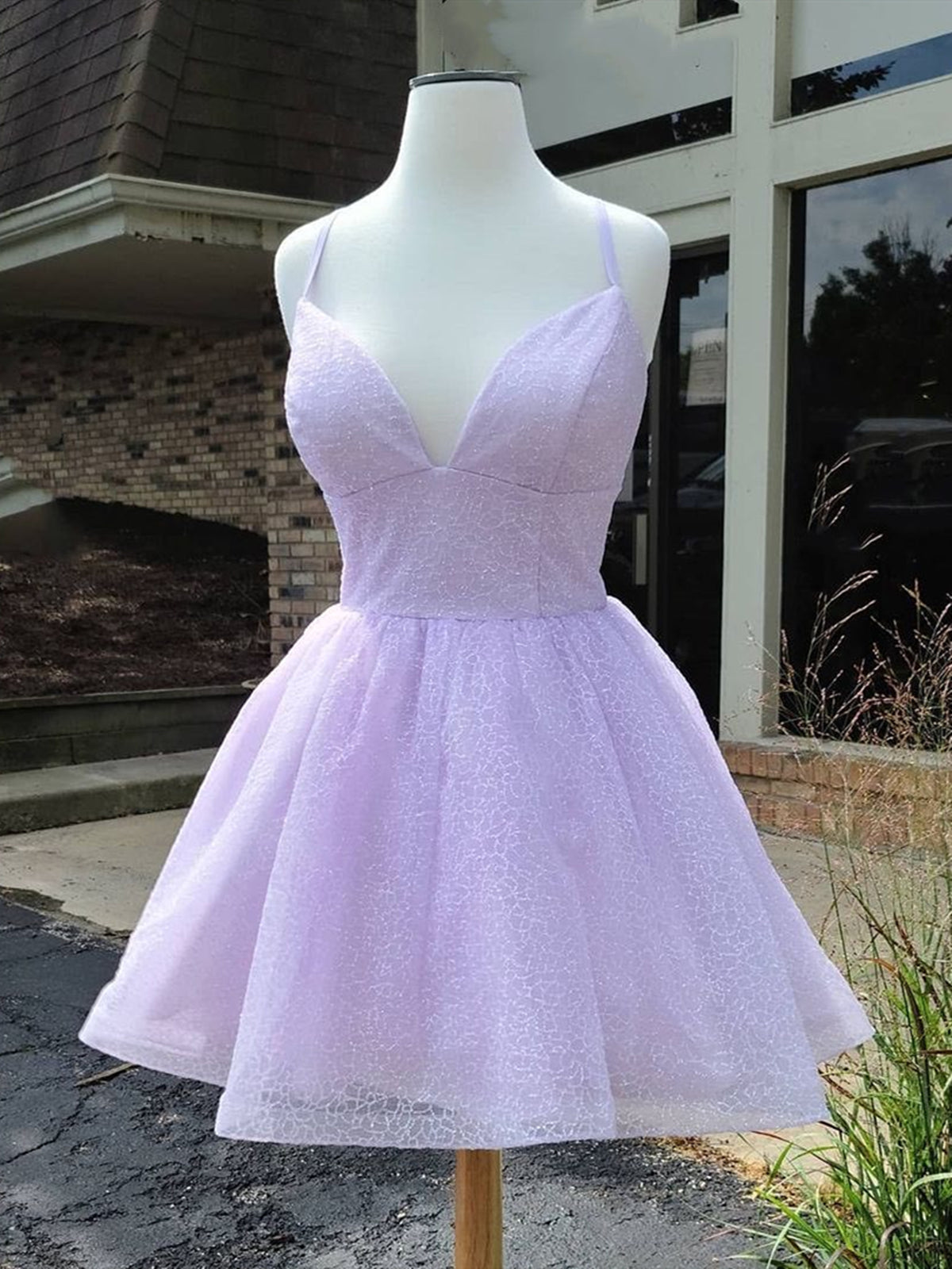 Short V Neck Shiny Purple Prom Dresses, Shiny V Neck Short Purple Grad - shegown Short V Neck Shiny Purple Prom Dresses, Shiny V Neck Short Purple Grad - shegown