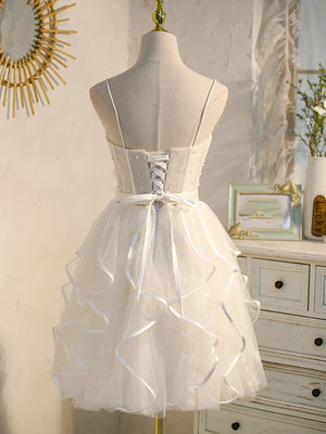 Short White Prom Dresses, Short White Lace Formal Homecoming Dresses