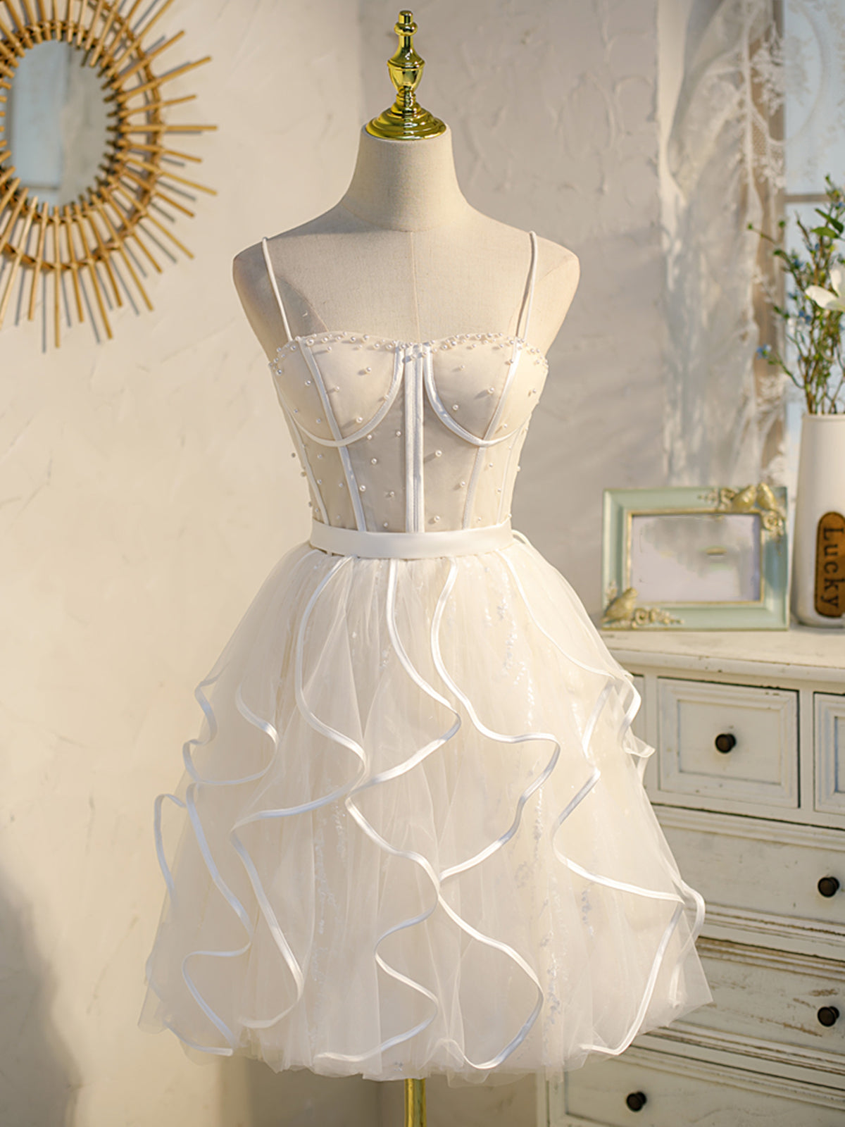 Short White Prom Dresses, Short White Lace Formal Homecoming Dresses - shegown Short White Prom Dresses, Short White Lace Formal Homecoming Dresses - shegown