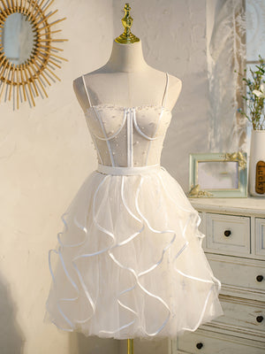 Short White Prom Dresses, Short White Lace Formal Homecoming Dresses