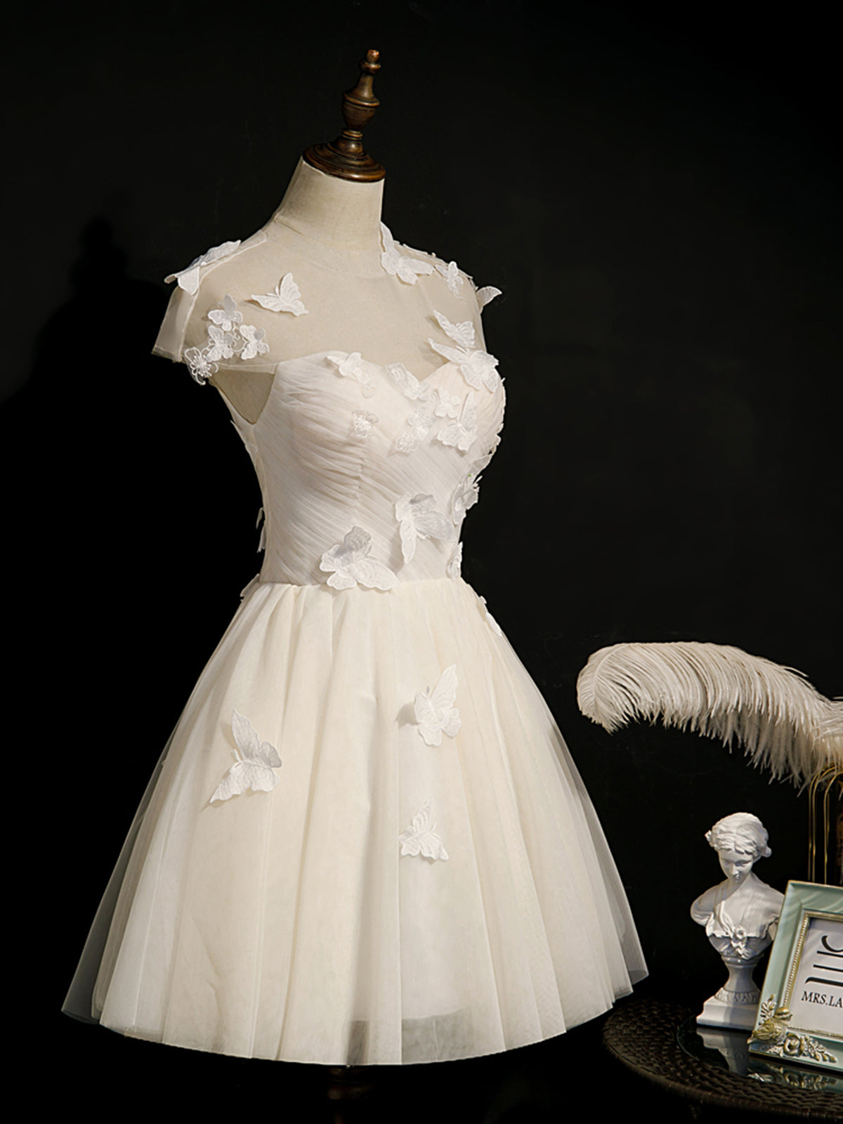 white dress butterfly Short White Prom Dresses with Butterfly, Short White Formal Homecoming Dresses, US 2 / White as Pics / No Rush
