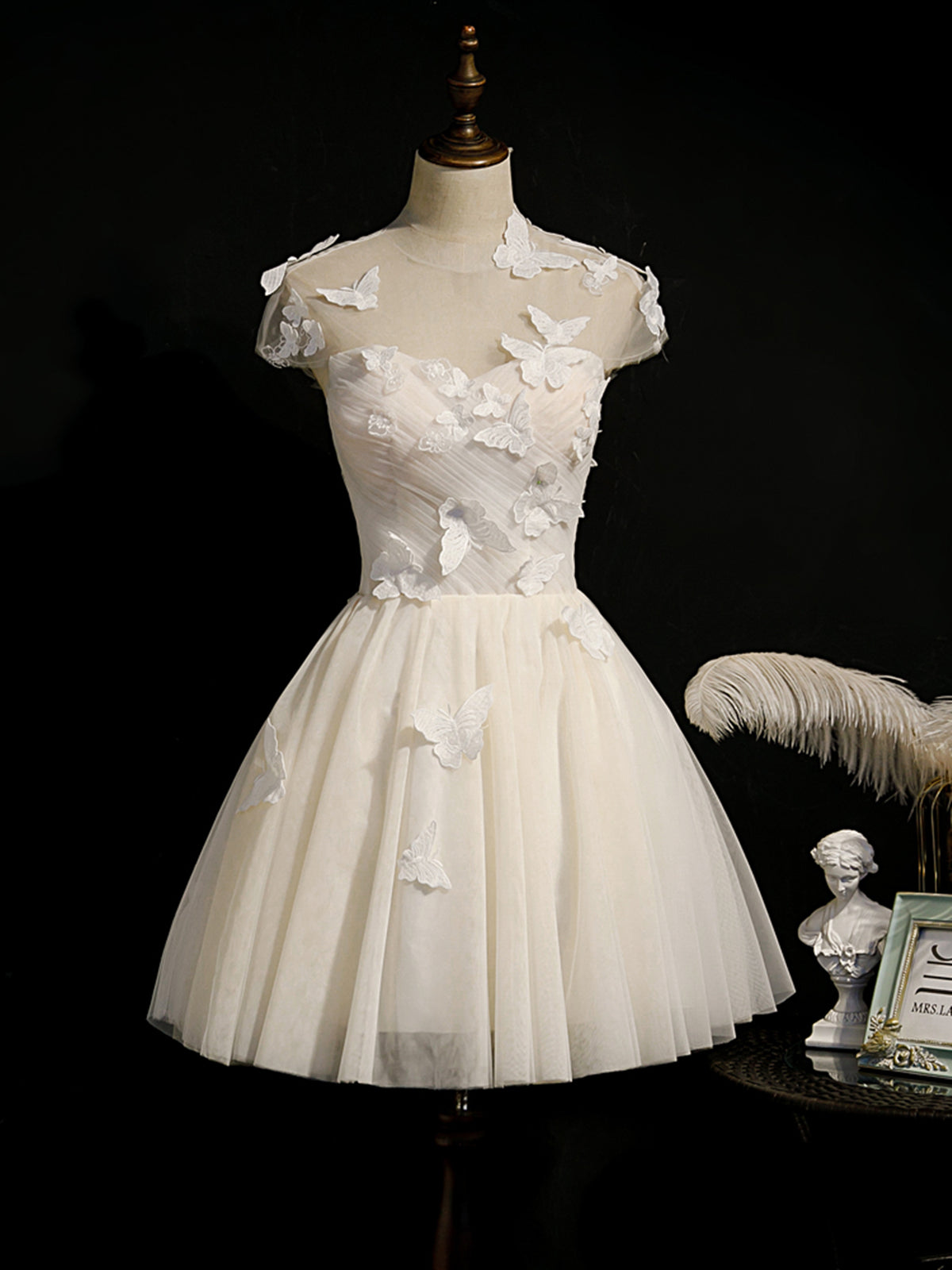 Short White Prom Dresses with Butterfly, Short White Formal Homecoming - shegown Short White Prom Dresses with Butterfly, Short White Formal Homecoming - shegown