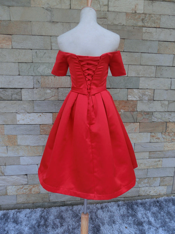 Short Sleeves Blue/Red/Black Prom Dresses, Short Sleeves Formal Homeco - shegown Short Sleeves Blue/Red/Black Prom Dresses, Short Sleeves Formal Homeco - shegown