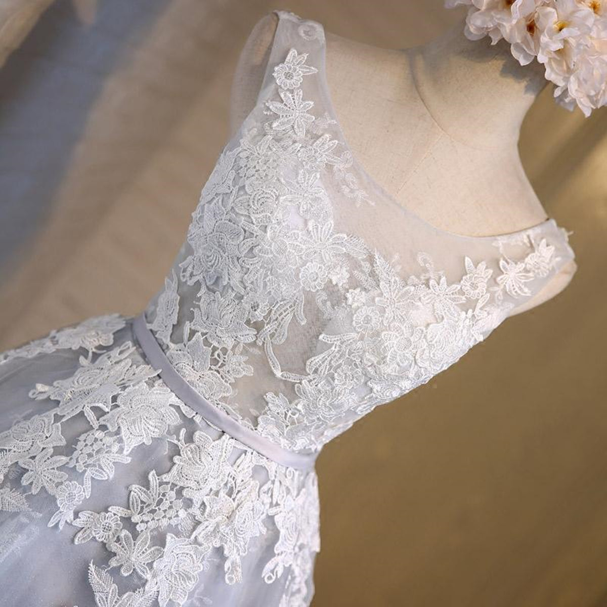 Silver Gray Short Lace Prom Dresses, Grey Short Lace Formal Homecoming - shegown Silver Gray Short Lace Prom Dresses, Grey Short Lace Formal Homecoming - shegown