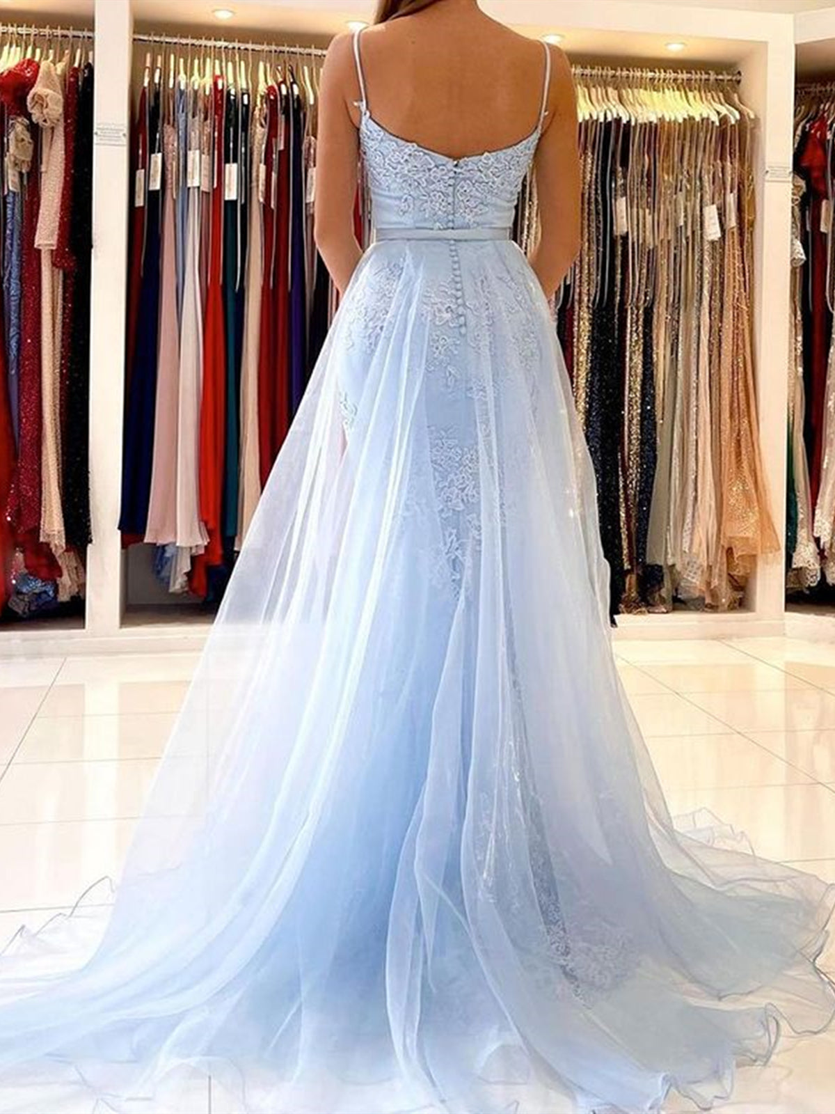 Sky Blue Lace Mermaid Prom Dresses, Sky Blue Lace Mermaid Formal Gradu - shegown Sky Blue Lace Mermaid Prom Dresses, Sky Blue Lace Mermaid Formal Gradu - shegown