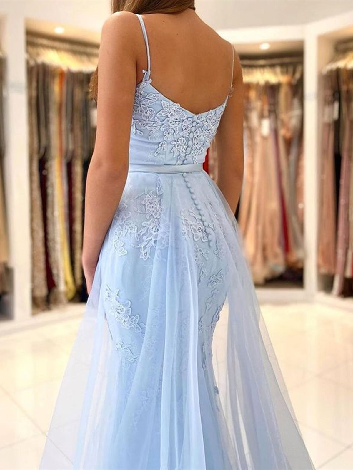 Sky Blue Lace Mermaid Prom Dresses, Sky Blue Lace Mermaid Formal Gradu - shegown Sky Blue Lace Mermaid Prom Dresses, Sky Blue Lace Mermaid Formal Gradu - shegown