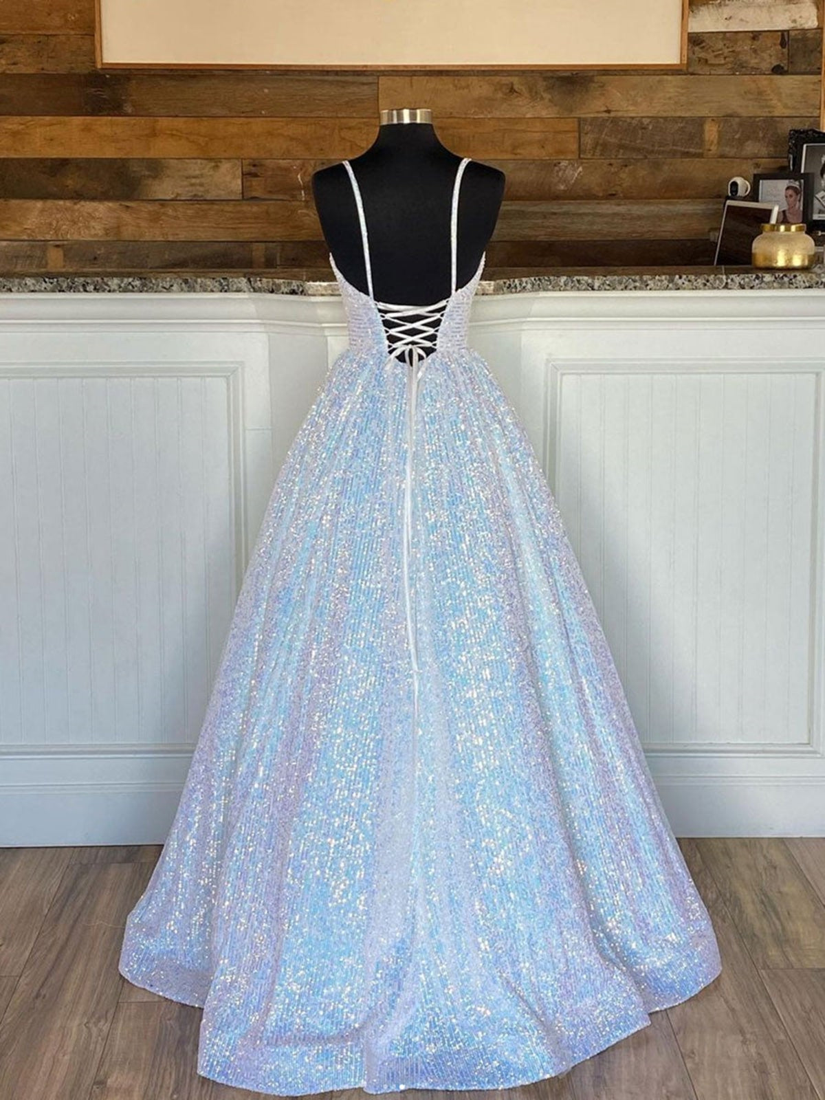 Sparkly V Neck Backless Prom Dresses, Open Back Shiny Formal Graduatio - shegown Sparkly V Neck Backless Prom Dresses, Open Back Shiny Formal Graduatio - shegown