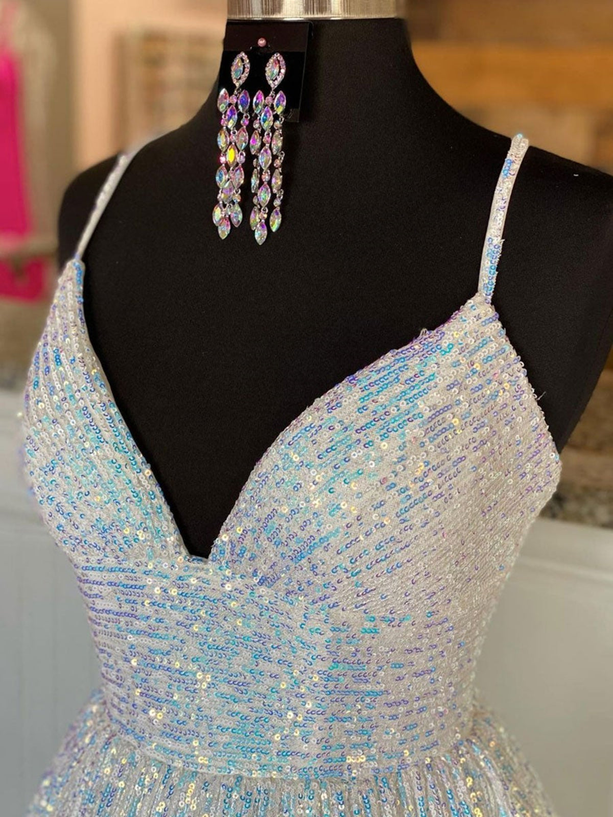 Sparkly V Neck Backless Prom Dresses, Open Back Shiny Formal Graduation Dresses Sparkly V Neck Backless Prom Dresses, Open Back Shiny Formal Graduation Dresses