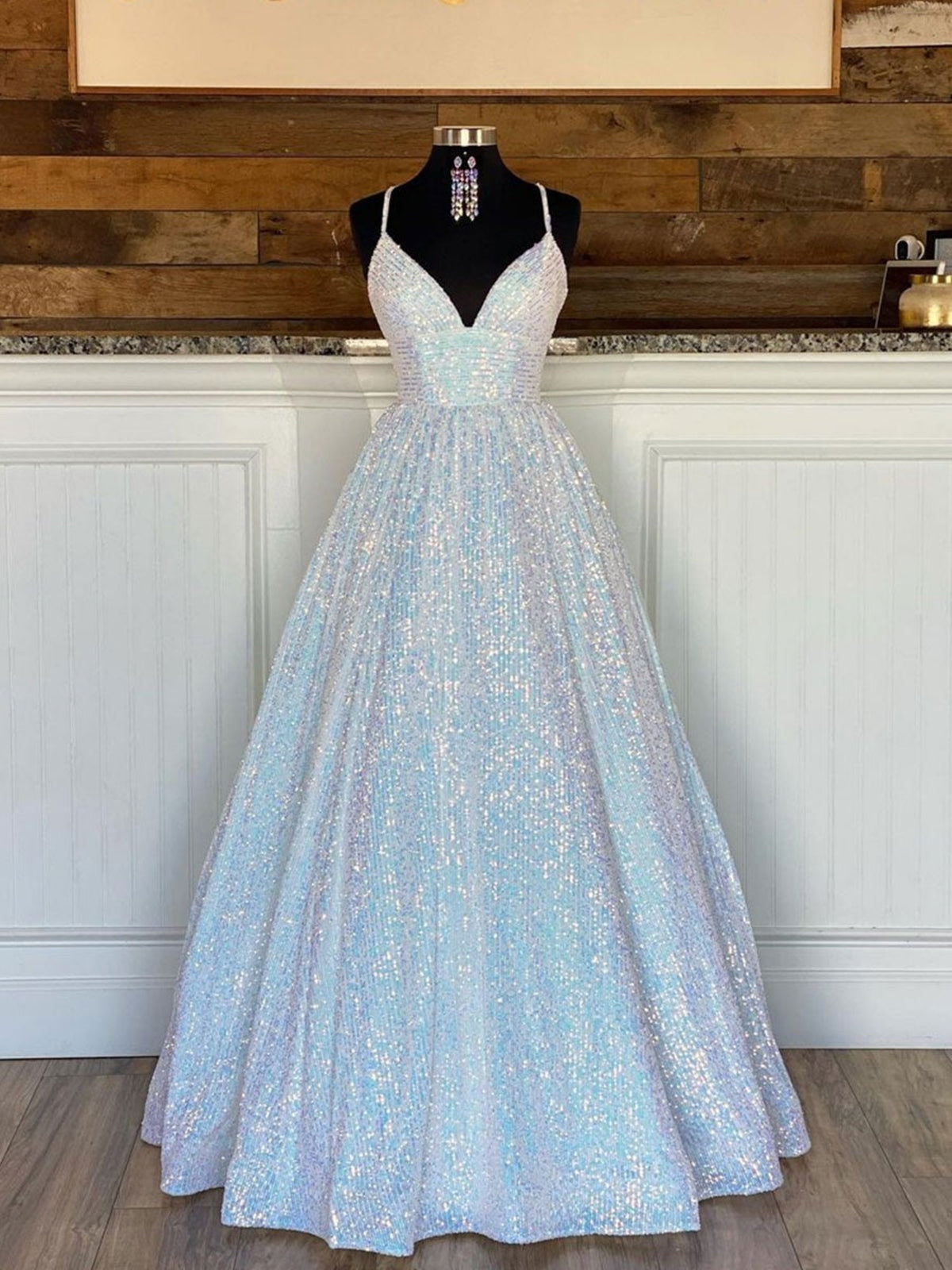 Sparkly V Neck Backless Prom Dresses, Open Back Shiny Formal Graduation Dresses Sparkly V Neck Backless Prom Dresses, Open Back Shiny Formal Graduation Dresses