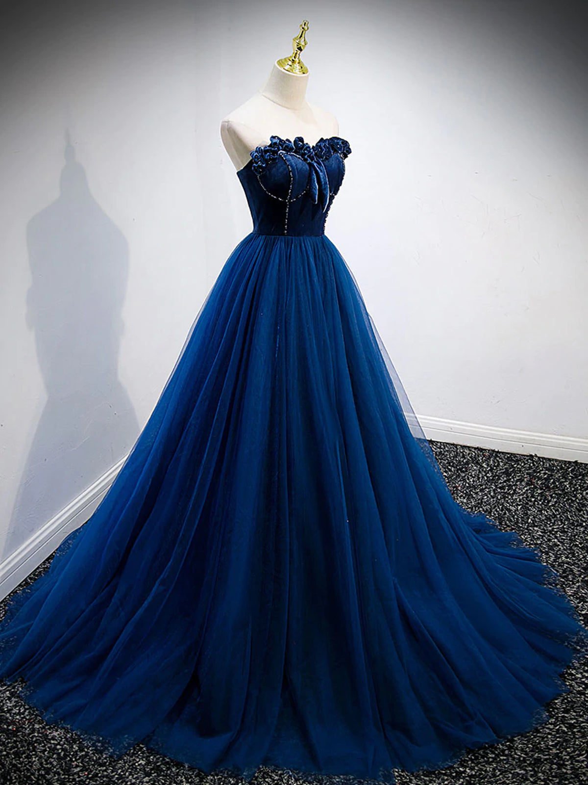 Strapless Blue Velvet Long Prom Dresses, Blue Velvet Long Formal Gradu - shegown Strapless Blue Velvet Long Prom Dresses, Blue Velvet Long Formal Gradu - shegown