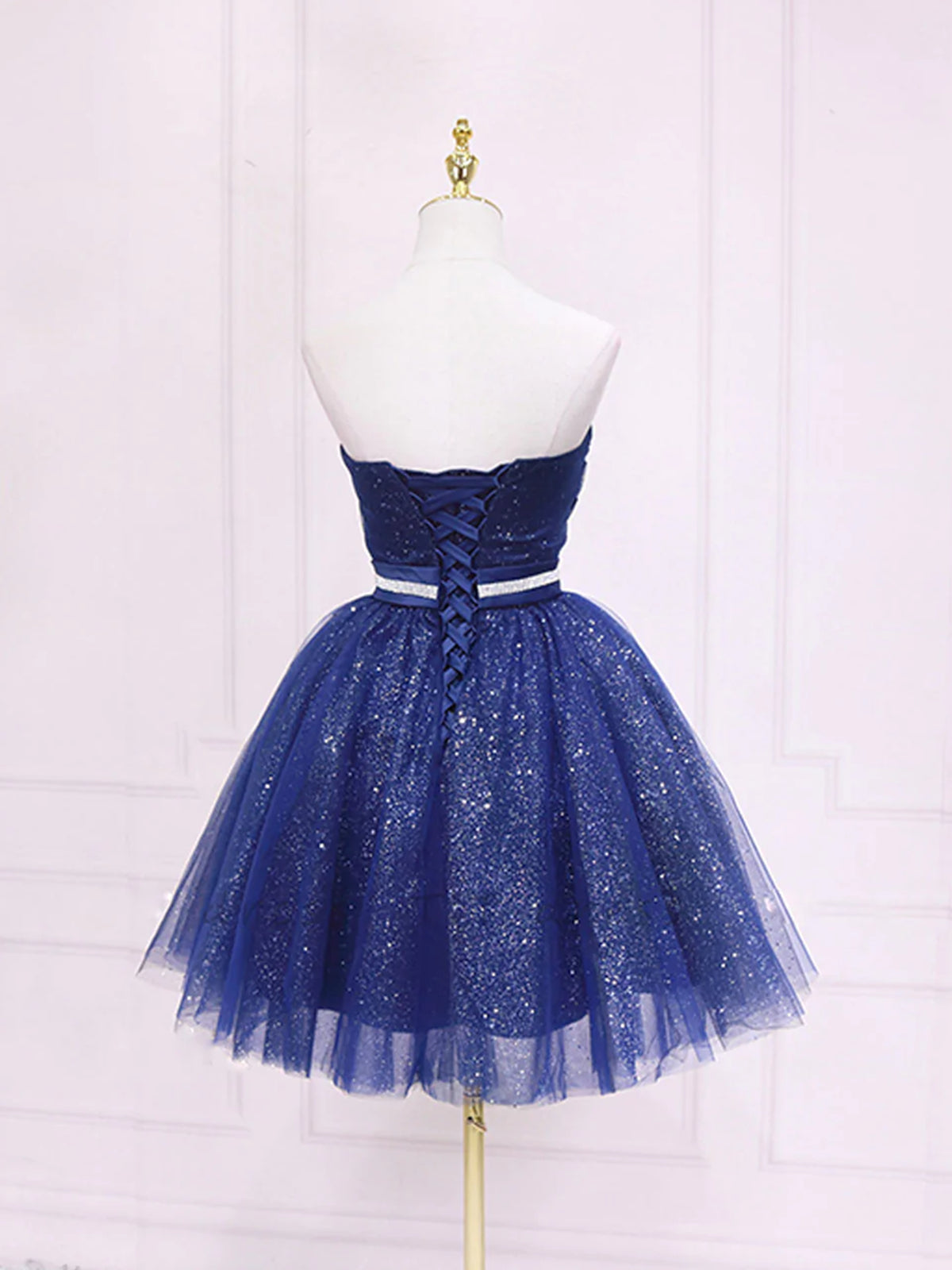 Strapless Dark Blue Short Prom Dresses, Short Dark Blue Graduation Hom - shegown Strapless Dark Blue Short Prom Dresses, Short Dark Blue Graduation Hom - shegown