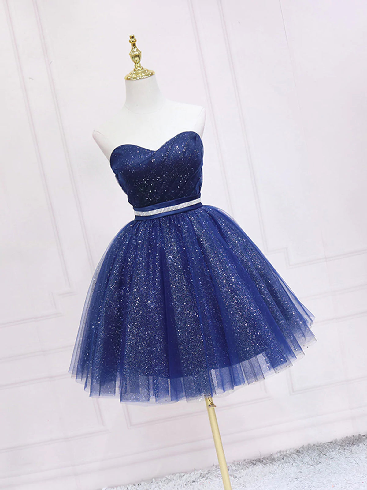 Strapless Dark Blue Short Prom Dresses, Short Dark Blue Graduation Hom - shegown Strapless Dark Blue Short Prom Dresses, Short Dark Blue Graduation Hom - shegown