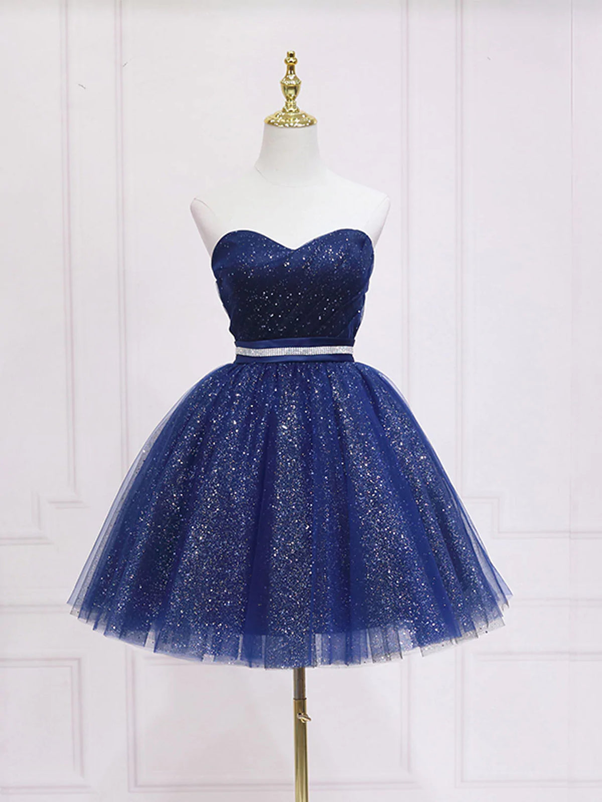 Strapless Dark Blue Short Prom Dresses, Short Dark Blue Graduation Hom - shegown Strapless Dark Blue Short Prom Dresses, Short Dark Blue Graduation Hom - shegown