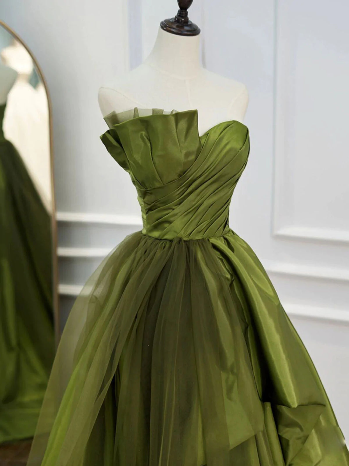 Strapless Green High Low Prom Dresses, High Low Green Long Formal Evening Dresses Strapless Green High Low Prom Dresses, High Low Green Long Formal Evening Dresses