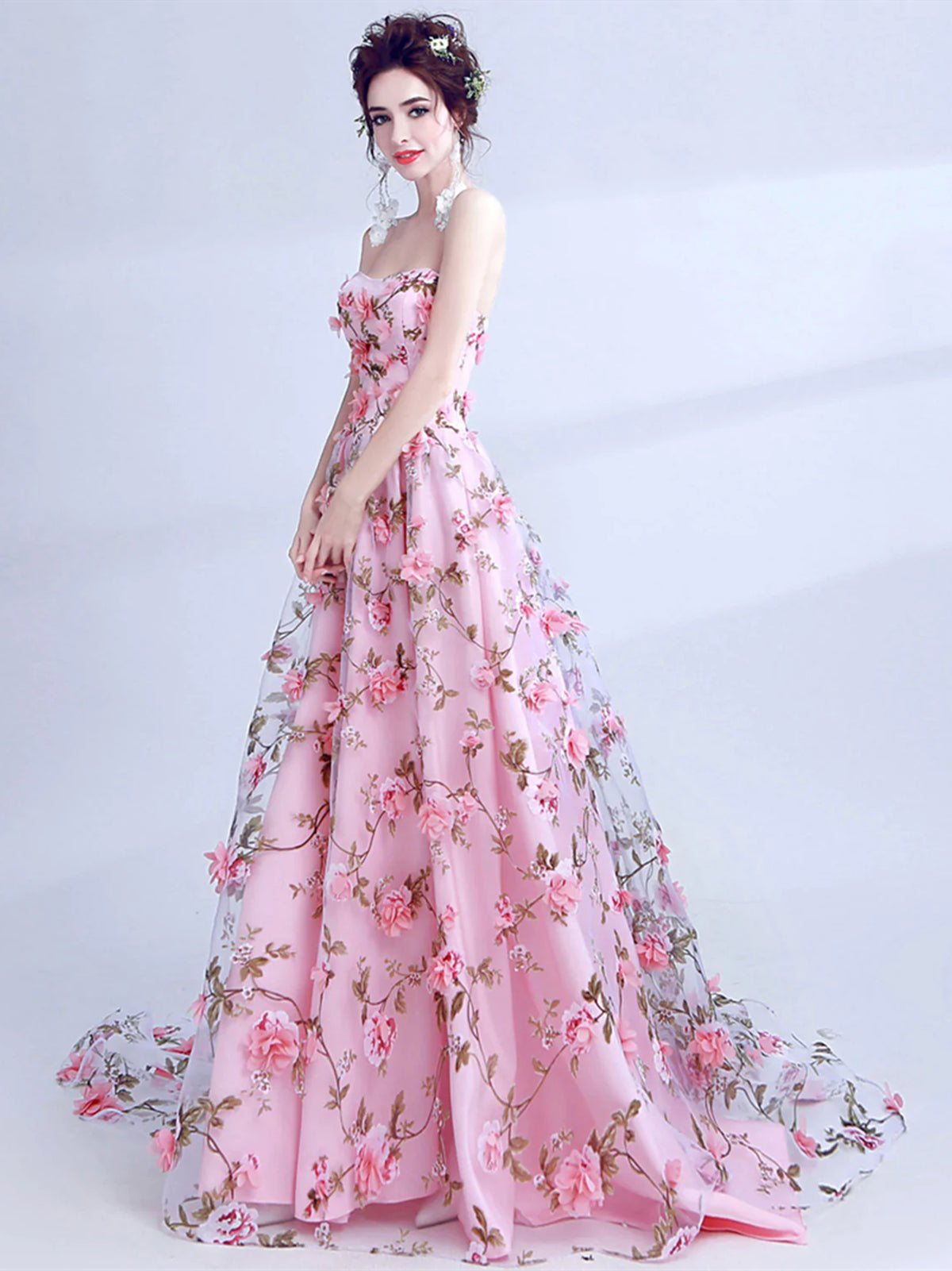 Strapless Pink 3D Floral Long Prom Dresses, Pink 3D Floral Long Formal Evening Dresses, US 4 / Pink as Pics / With Rush+$19.99 Strapless Pink 3D Floral Long Prom Dresses, Pink 3D Floral Long Formal Evening Dresses, US 4 / Pink as Pics / With Rush+$19.99