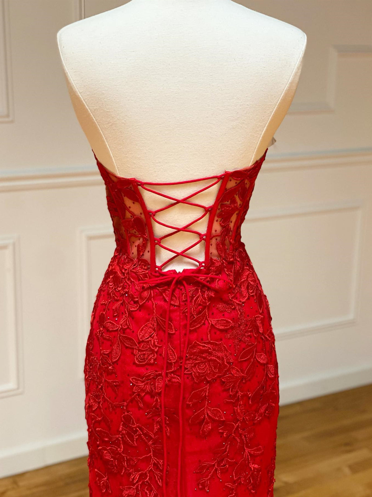 Strapless Red Blue Black Purple Lace Mermaid Long Prom Dresses, Mermai - shegown Strapless Red Blue Black Purple Lace Mermaid Long Prom Dresses, Mermai - shegown