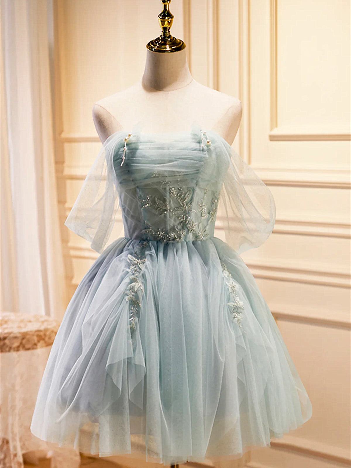 Strapless Short Green Tulle Prom Dresses, Short Green Tulle Beaded For - shegown Strapless Short Green Tulle Prom Dresses, Short Green Tulle Beaded For - shegown