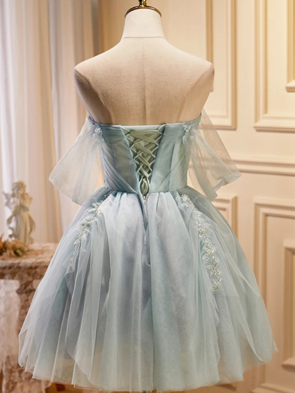 Strapless Short Green Tulle Prom Dresses, Short Green Tulle Beaded For - shegown Strapless Short Green Tulle Prom Dresses, Short Green Tulle Beaded For - shegown