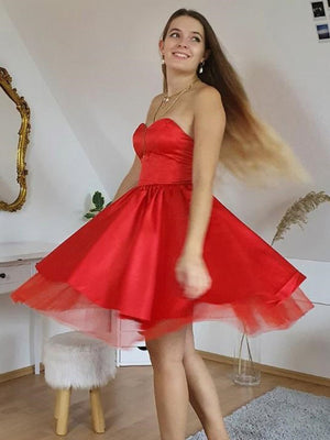 Strapless Short Red Prom Dresses, Strapless Short Red Homecoming Graduation Dresses