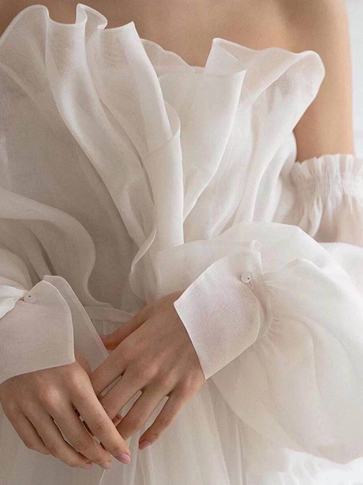 Strapless White Long Wedding Dresses, White Long Organza Prom Formal D - shegown Strapless White Long Wedding Dresses, White Long Organza Prom Formal D - shegown