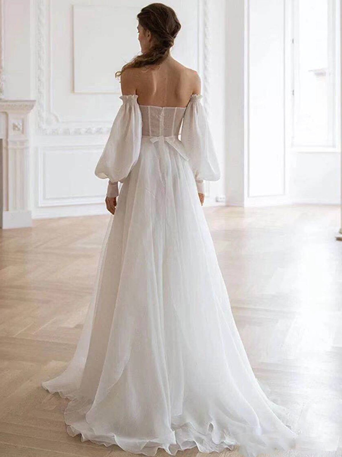 Strapless White Long Wedding Dresses, White Long Organza Prom Formal D - shegown Strapless White Long Wedding Dresses, White Long Organza Prom Formal D - shegown