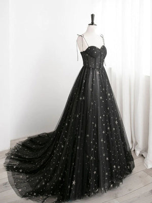 Sweetheart Neck Black Long Prom Dresses, Black Long Formal Evening Dresses