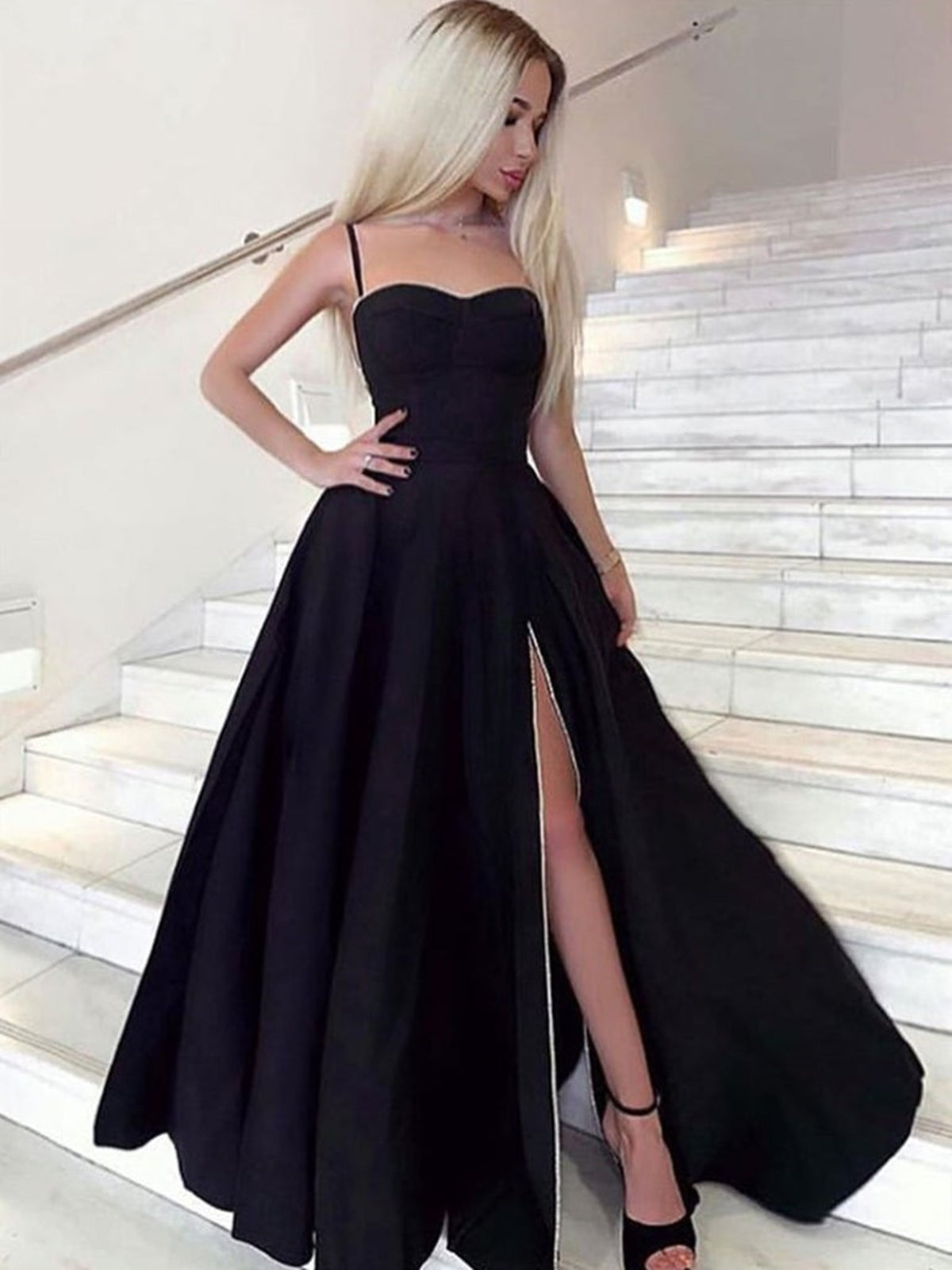Amazon.com: V Neck Sequin Long Sleeve Satin Prom Dresses for Women 2024  Open Back A Line Maxi Flowy Party Dresses Black : Clothing, Shoes & Jewelry