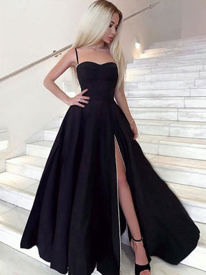 Sweetheart Neck Black Prom Dresses Long, Black Long Formal Graduation Dresses