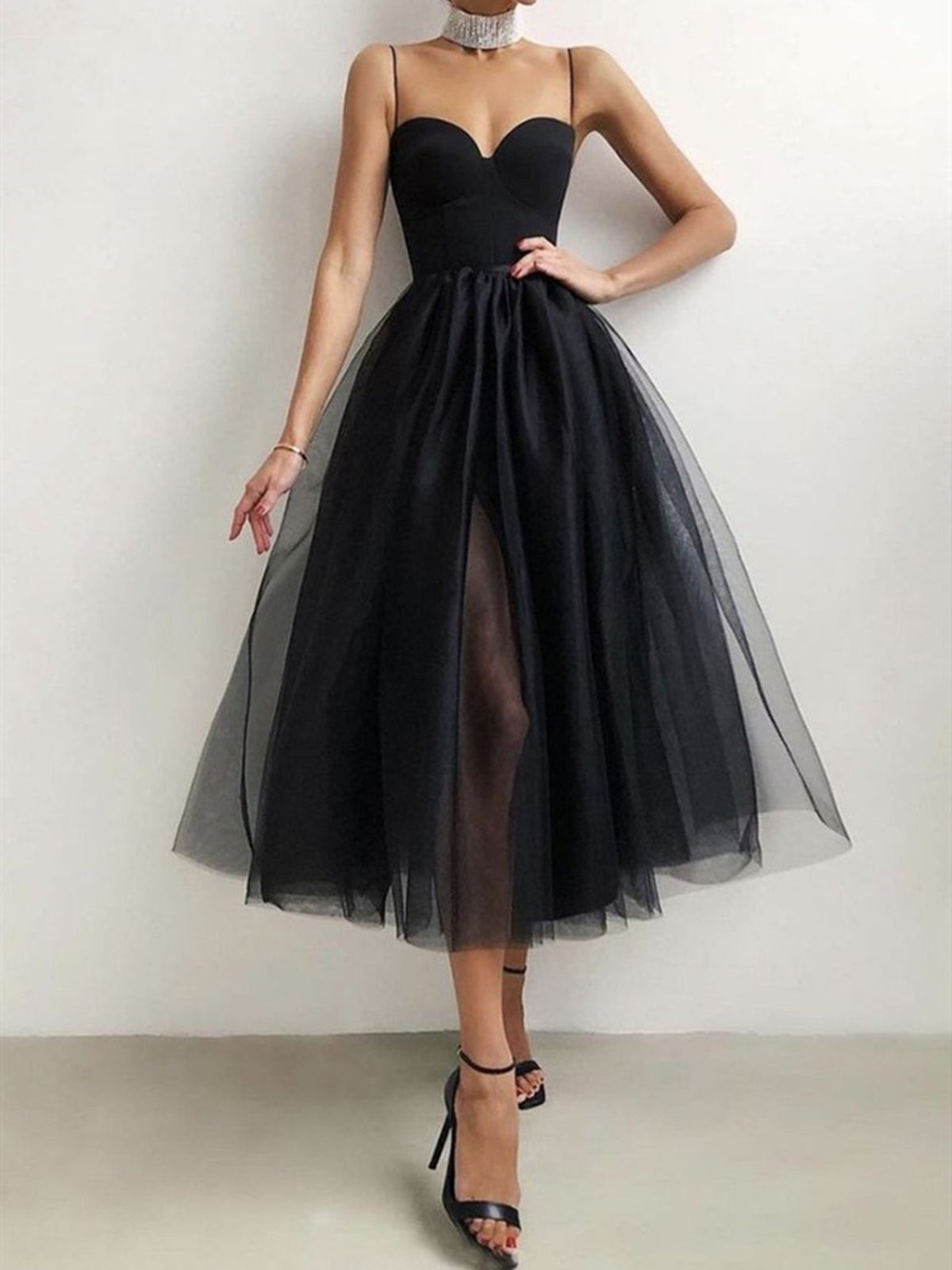 Sweetheart Neck Black Tea Length Prom Dresses, Black Tea Length Formal Homecoming Dresses Sweetheart Neck Black Tea Length Prom Dresses, Black Tea Length Formal Homecoming Dresses