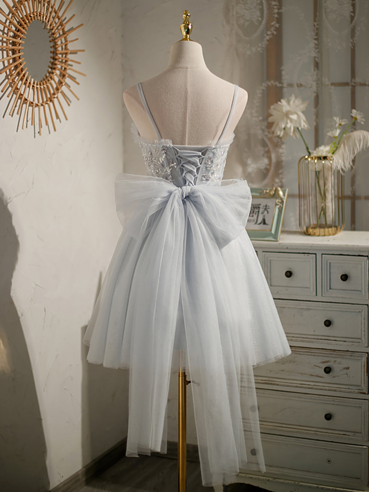 Sweetheart Neck Short Gray Tulle Prom Dresses, Short Grey Tulle Formal - shegown Sweetheart Neck Short Gray Tulle Prom Dresses, Short Grey Tulle Formal - shegown