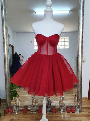 Sweetheart Neck Short Red Prom Dresses, Short Red Formal Graduation Evening Dresses