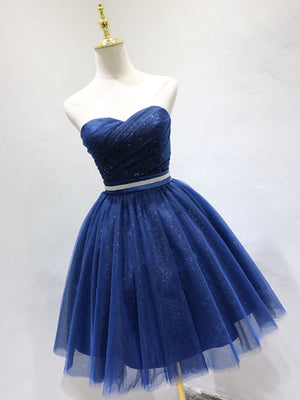Sweetheart Neck Short Blue Prom Dresses, Short Blue Formal Homecoming Graduation Dresses