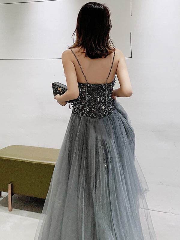 Sweetheart Neck Silver Gray Long Beaded Prom Dresses, Silver Gray Long Formal Dresses, US 12 / Custom Color / No Rush