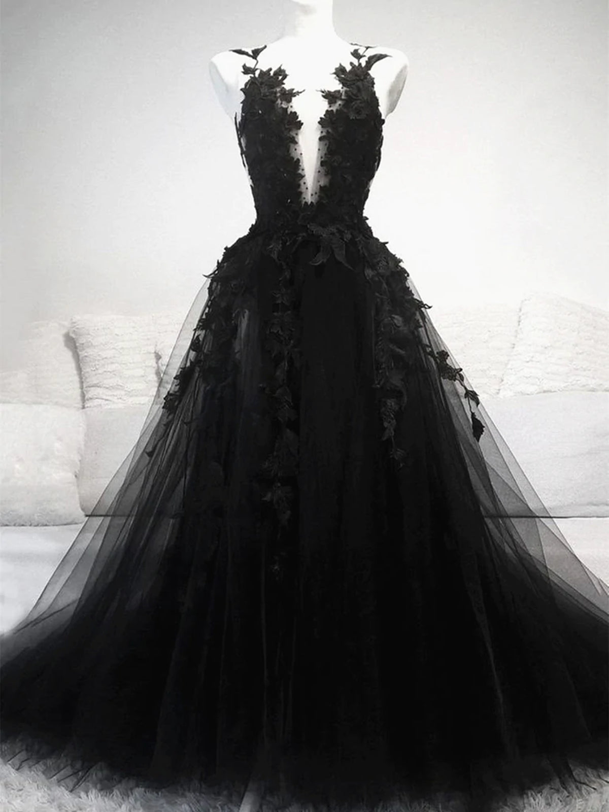 V Neck Black Lace Prom Dresses, Black V Neck Lace Formal Graduation Dresses, US 4 / Custom Color / With Rush+$19.99 V Neck Black Lace Prom Dresses, Black V Neck Lace Formal Graduation Dresses, US 4 / Custom Color / With Rush+$19.99