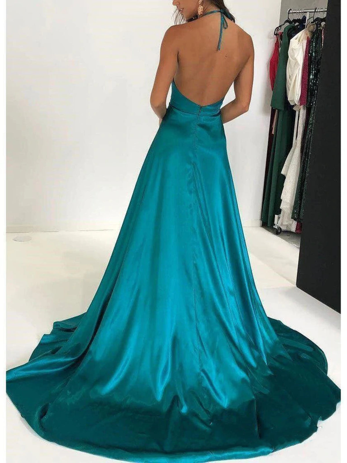 V Neck Long Prom Dresses with Leg Slit, V Neck Long Formal Graduation - shegown V Neck Long Prom Dresses with Leg Slit, V Neck Long Formal Graduation - shegown