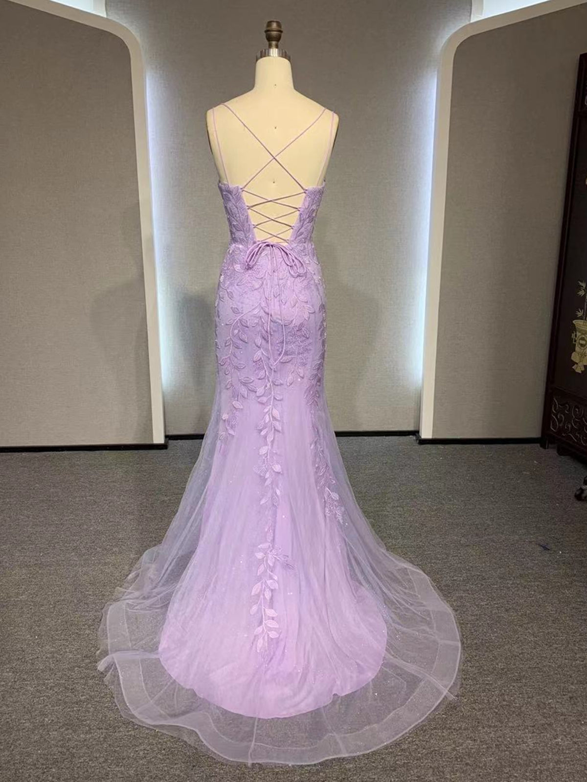 purple lace v neck dress V Neck Open Back Purple Lace Long Prom Dresses, Purple Lace Wedding Dr Lwt Dress