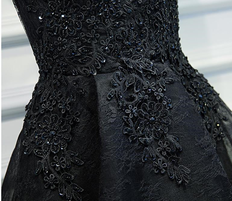 V Neck Short Black Lace Prom Dresses, Short Black Lace Graduation Home - shegown V Neck Short Black Lace Prom Dresses, Short Black Lace Graduation Home - shegown