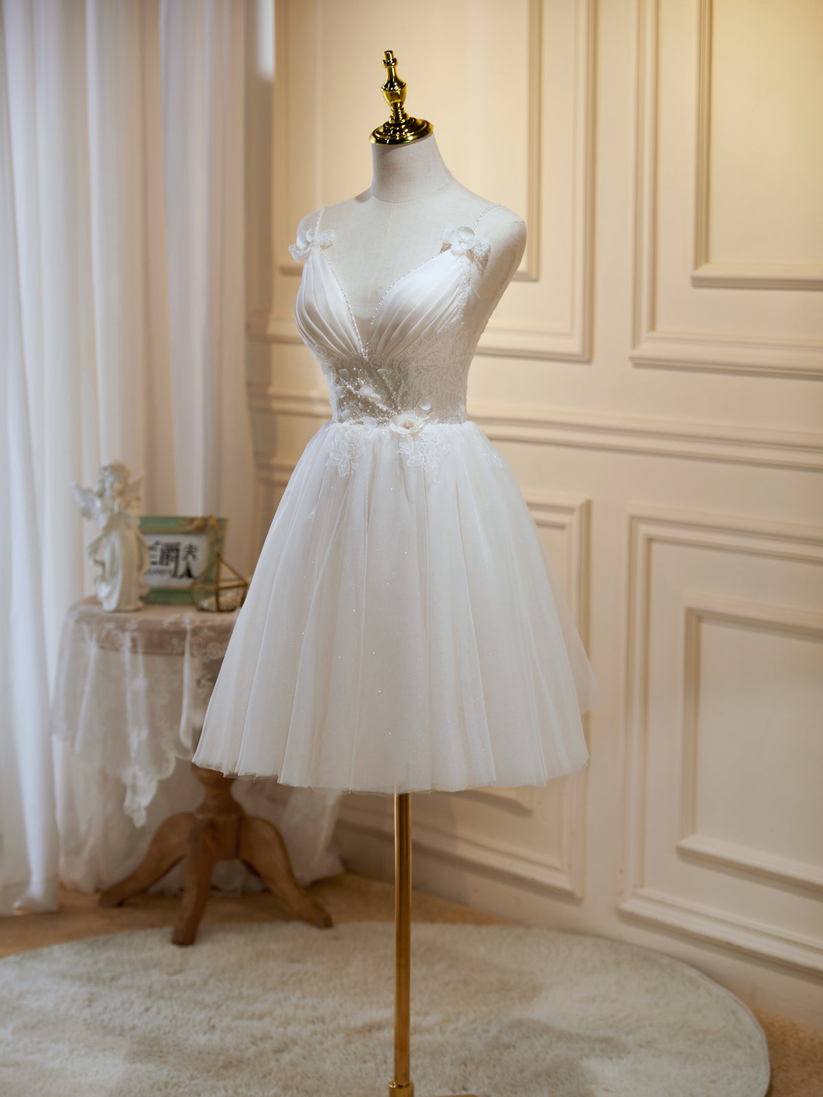 V Neck Short Ivory Lace Prom Dresses, Short Ivory Lace Formal Homecoming Dresses, US 10 / Custom Color / No Rush V Neck Short Ivory Lace Prom Dresses, Short Ivory Lace Formal Homecoming Dresses, US 10 / Custom Color / No Rush