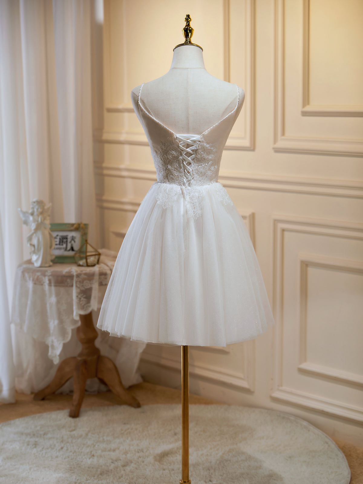 V Neck Short Ivory Lace Prom Dresses, Short Ivory Lace Formal Homecoming Dresses, US 10 / Custom Color / No Rush V Neck Short Ivory Lace Prom Dresses, Short Ivory Lace Formal Homecoming Dresses, US 10 / Custom Color / No Rush