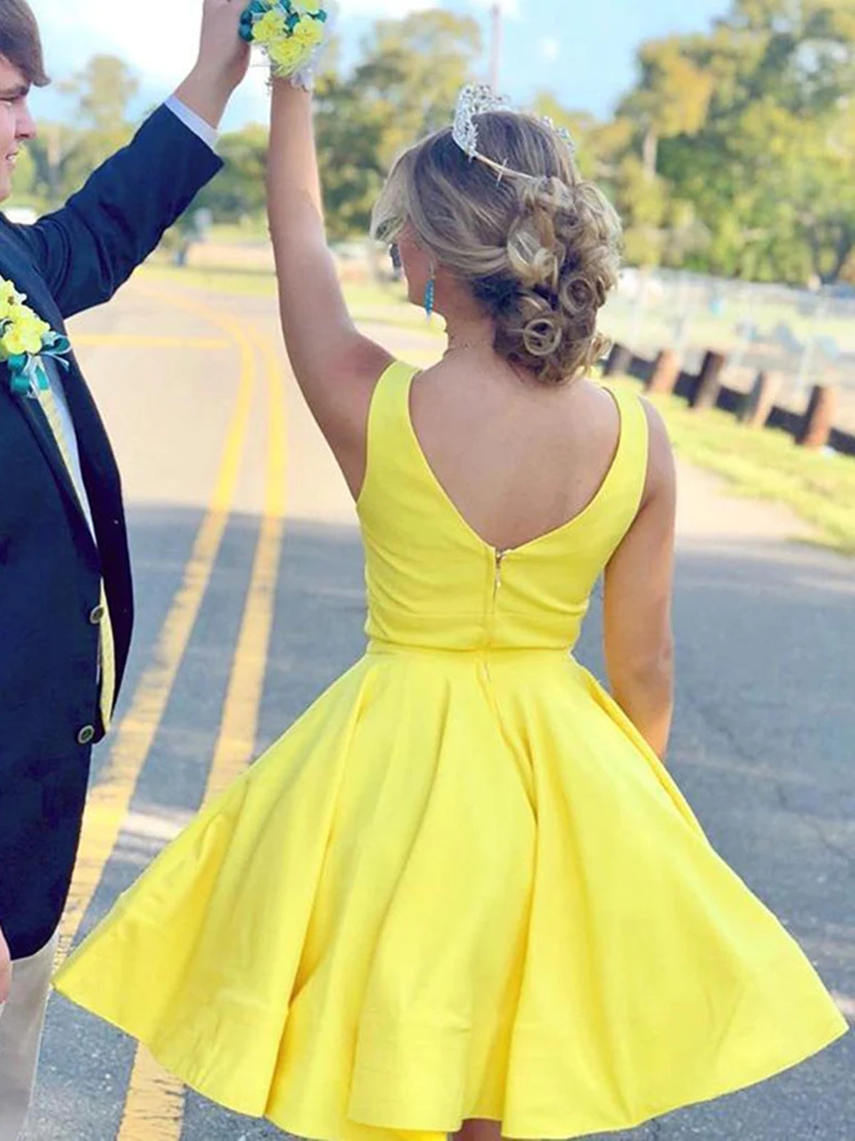 V Neck Short Yellow Prom Dresses, Short Yellow V Neck Graduation Homecoming Dresses, US 6 / Custom Color / No Rush V Neck Short Yellow Prom Dresses, Short Yellow V Neck Graduation Homecoming Dresses, US 6 / Custom Color / No Rush