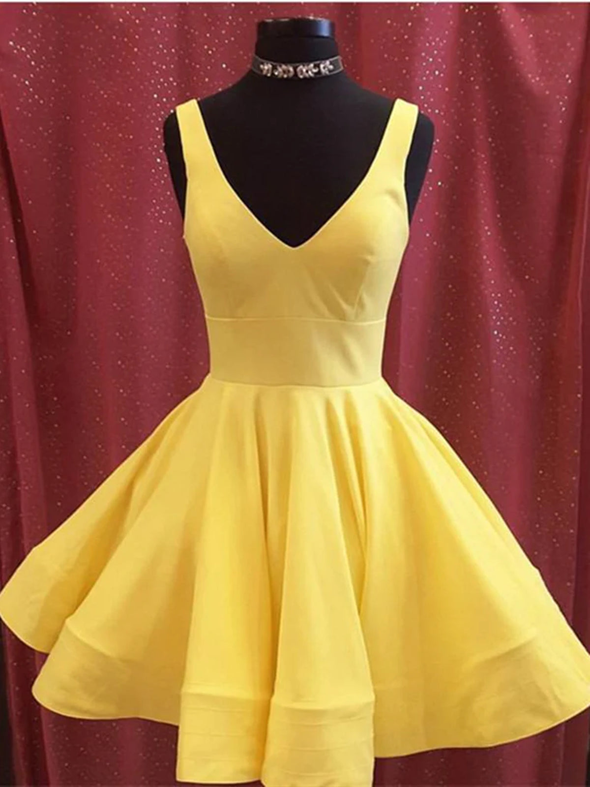 V Neck Short Yellow Prom Dresses, Short Yellow V Neck Graduation Homecoming Dresses, US 6 / Custom Color / No Rush V Neck Short Yellow Prom Dresses, Short Yellow V Neck Graduation Homecoming Dresses, US 6 / Custom Color / No Rush